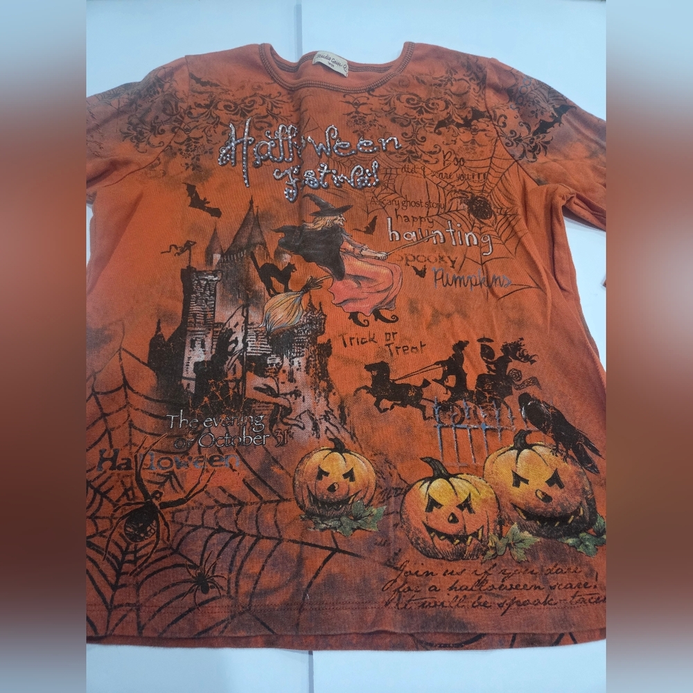 Studio Gem Women's Halloween TShirts top Sz.Large- Orange 3/4 Sleeve